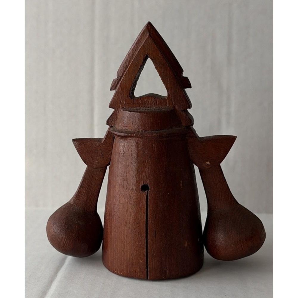 Folk Art Wooden Bell Double Clapper Livestock Cow Ox Primitive Carved Wood Farm
